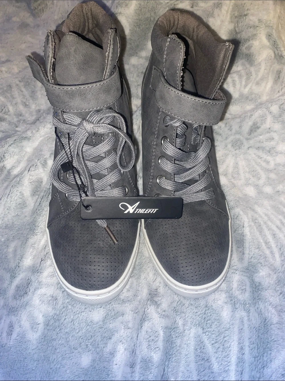 Athlefit Women's Grey High-Top wedge hidden heel Sneakers with Strap